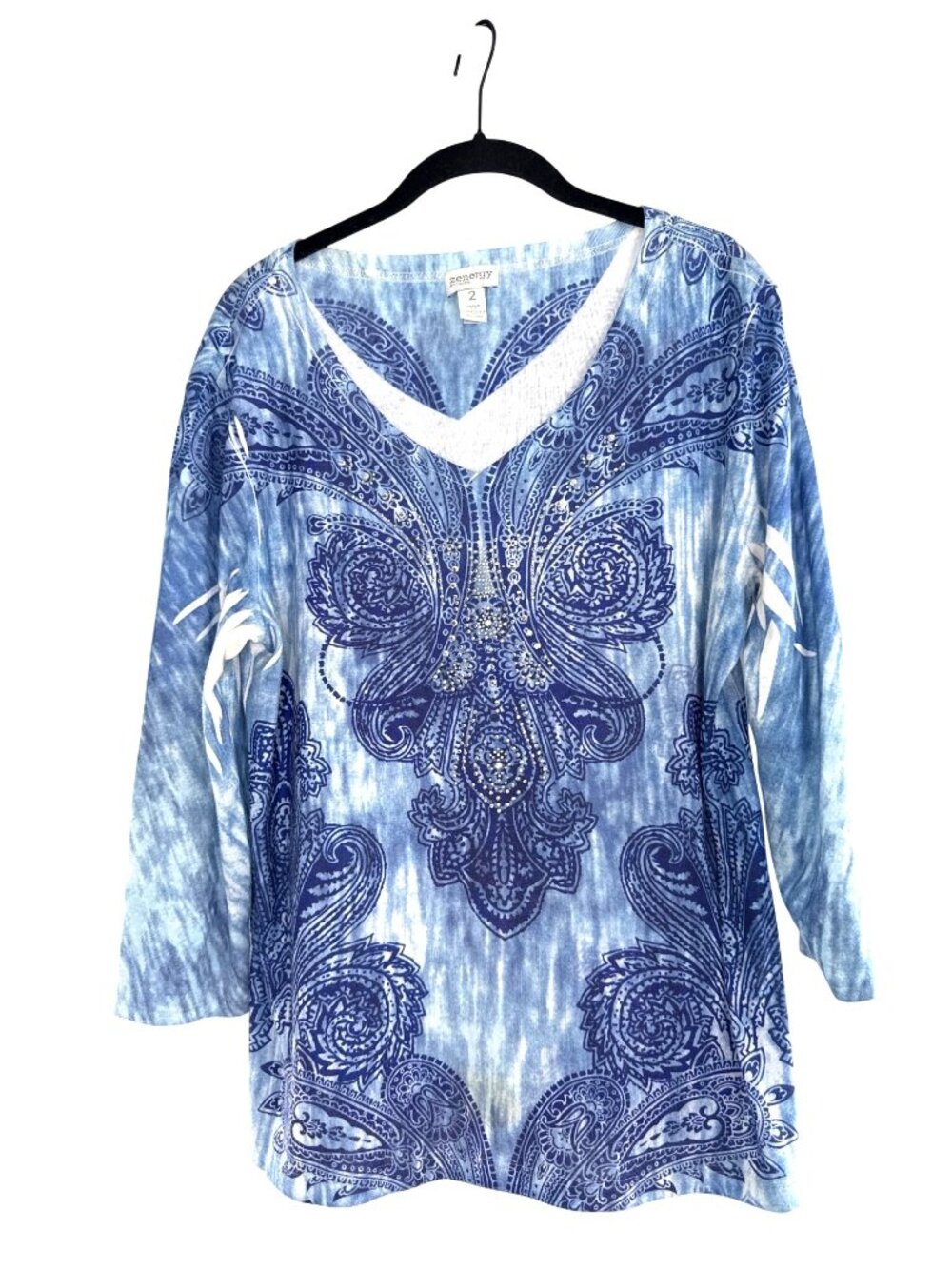 Zenergy By Chicos Blue Paisley Print Top Size 2 Size Large